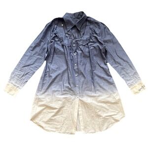 Cop Copine Georgie Shirt Dress Womens Large Blue White Ombre Button Front Long S